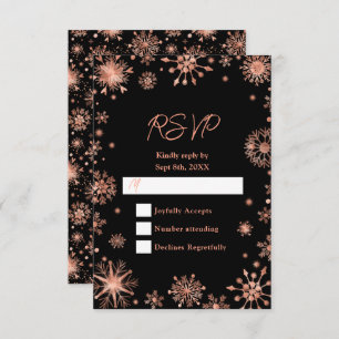 Rose Gold Snowflakes Winter RSVP Card
