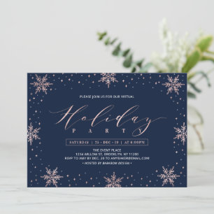 Rose Gold Snowflakes Winter Virtual Holiday Party Invitation
