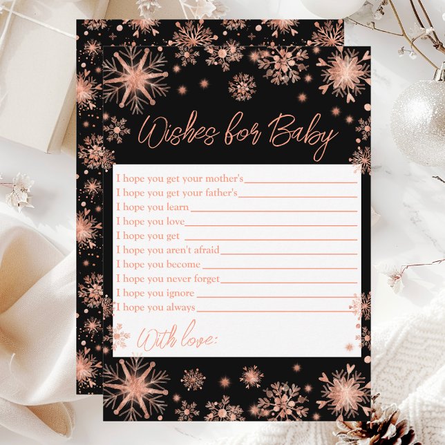 Rose Gold Snowflakes Wishes For Baby Invitation (Creator Uploaded)