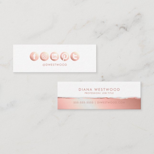 Rose gold social media elegant professional modern mini business card (Front/Back)