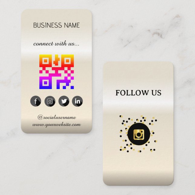 Rose gold -Social Media QR Code  Business Card (Front/Back)