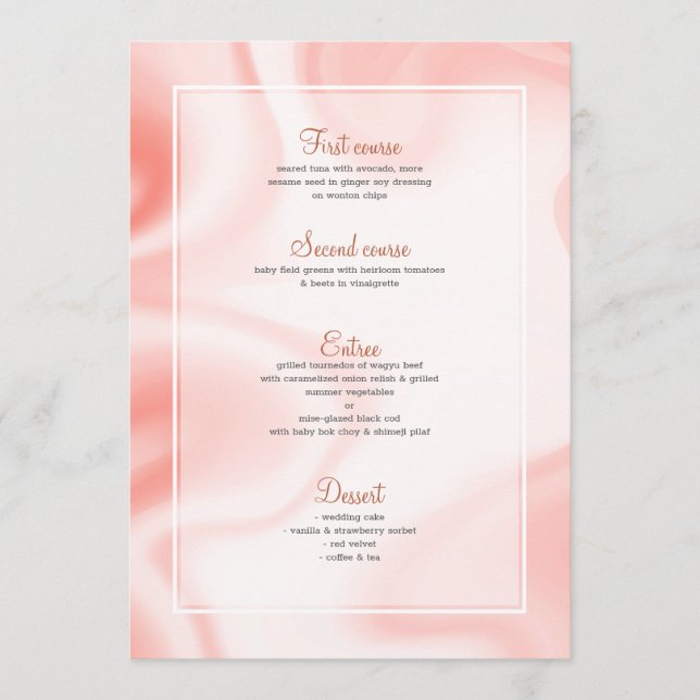 Rose-gold soft marble swirls menu (Front)