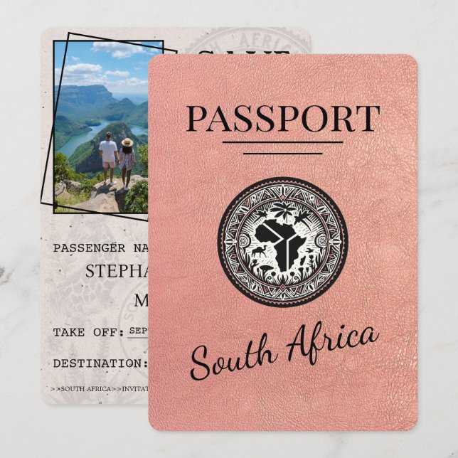 Rose Gold South Africa Passport Save The Date (Front/Back)