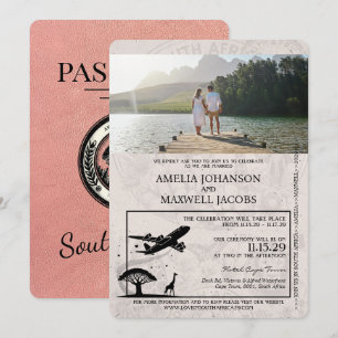 Rose Gold South Africa Passport Wedding Invitation