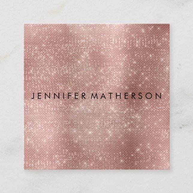 Rose Gold Sparkle Beauty Stylist Square Business Card (Front)