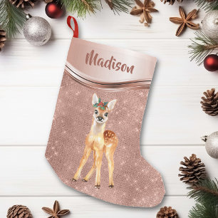 Rose Gold Sparkle Deer Fawn Personalised Small Christmas Stocking