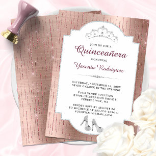 Rose Gold Sparkle Diamond Tiara Quinceañera Invitation