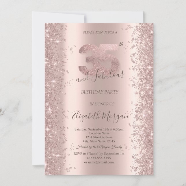  Rose Gold Sparkle Diamonds 35th Birthday  Invitation (Front)