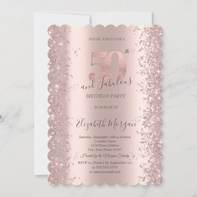  Rose Gold Sparkle Diamonds 50th Birthday  Invitation (Front)