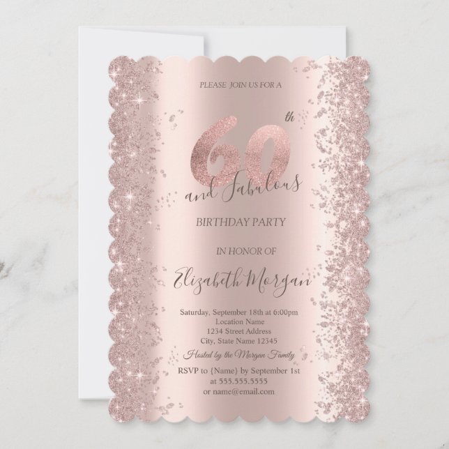  Rose Gold Sparkle Diamonds 60th Birthday  Invitation (Front)