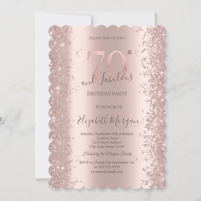  Rose Gold Sparkle Diamonds 70th Birthday  Invitation (Front)