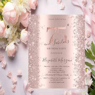  Rose Gold Sparkle Diamonds 75th Birthday  Invitation