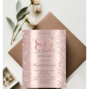 Rose Gold Sparkle Diamonds 80th Birthday Invitation