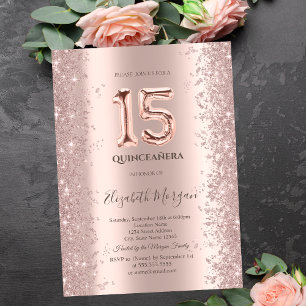  Rose Gold Sparkle Diamonds Quinceanera Invitation