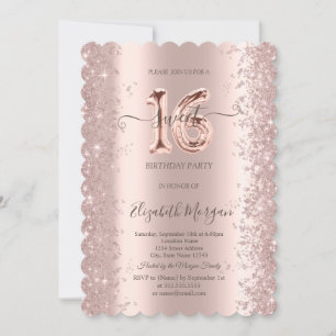  Rose Gold Sparkle Diamonds Sweet 16 Invitation