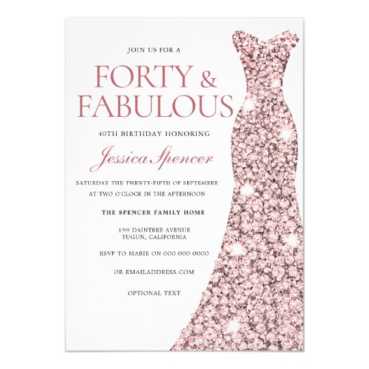 Rose Gold Sparkle Dress 40th Birthday Party Invite ...