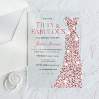 Rose Gold Sparkle Dress 50th Birthday Invite