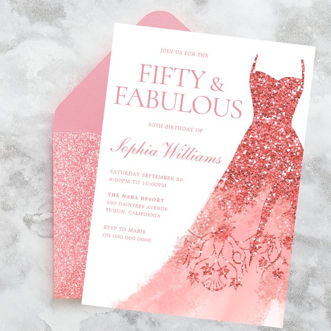 Rose Gold Sparkle Dress 50th Birthday Party  Invitation (Creator Uploaded)