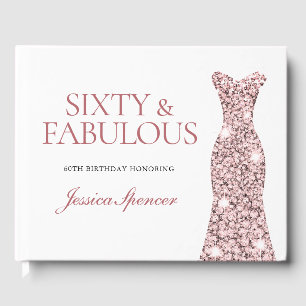 Rose Gold Sparkle Dress 60th Birthday Party Guest Book