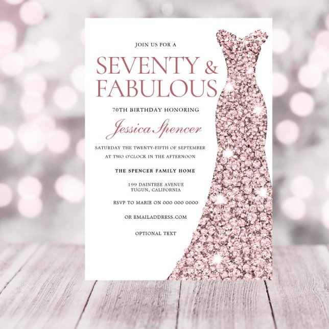 Rose Gold Sparkle Dress 70th Birthday Invite (Creator Uploaded)