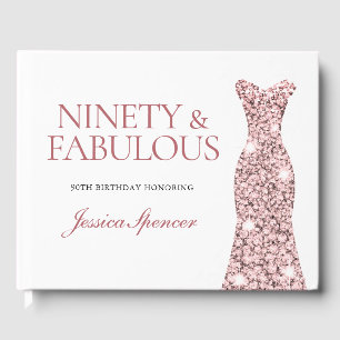 Rose Gold Sparkle Dress 90th Birthday Party Guest Book