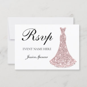 Rose Gold Sparkle Dress all Birthday / Bridal RSVP Card