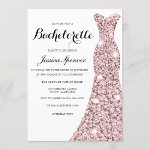 Rose Gold Sparkle Dress Bachelorette Party Invite