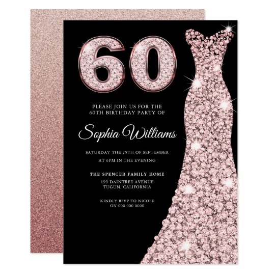 Rose Gold Sparkle Dress Blush 60th Birthday Party Invitation | Zazzle.co.uk