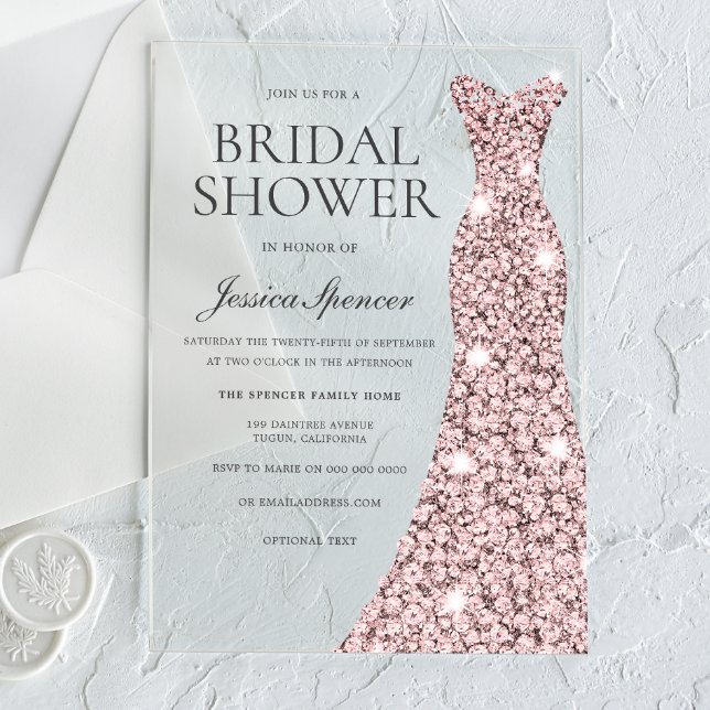 Rose Gold Sparkle Dress Bridal Shower Acrylic Invitations (Creator Uploaded)
