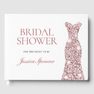 Rose Gold Sparkle Dress Bridal Shower Guest Book