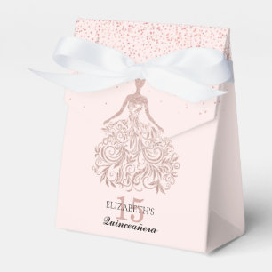 Rose Gold Sparkle Dress Quinceañera Glitter Pink Favour Box