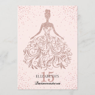 Rose Gold Sparkle Dress Quinceañera Glitter Pink Invitation