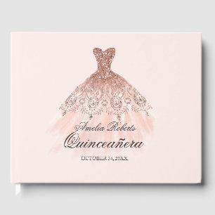 Rose Gold Sparkle Dress Quinceanera Guest Book