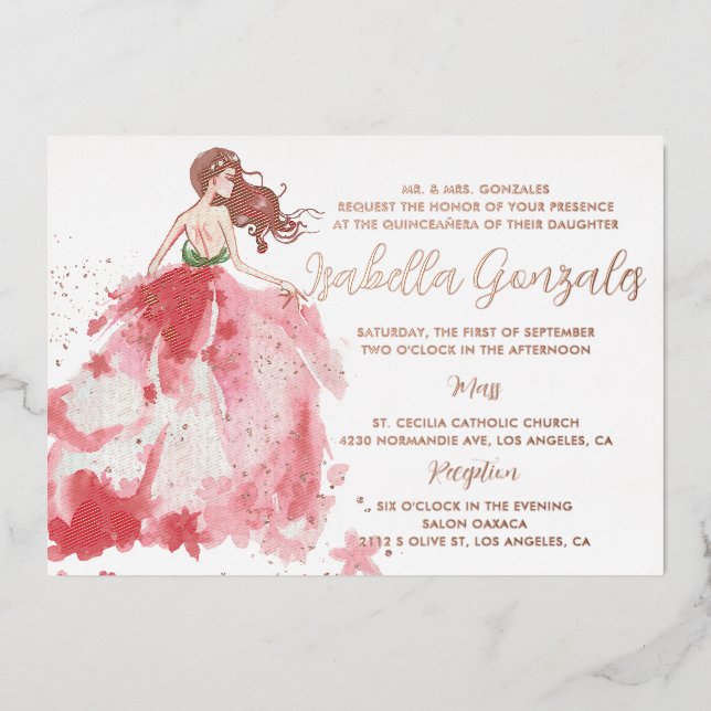 Rose Gold Sparkle Dress Quinceañera Invitation (Front)
