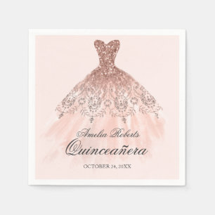 Rose Gold Sparkle Dress Quinceanera Napkin