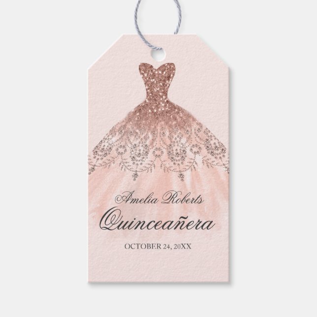 Rose Gold Sparkle Dress Quinceanera Tags (Front)