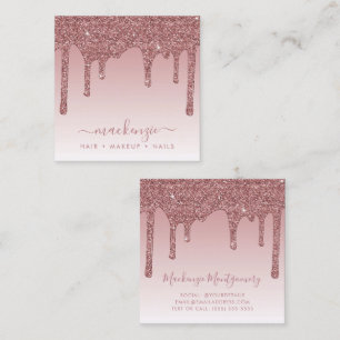 Rose Gold Sparkle Dripping Glitter Luxury Ombre Sq Square Business Card
