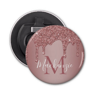 Rose Gold Sparkle Dripping Glitter Monogram Bottle Opener