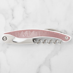 Rose Gold Sparkle Dripping Glitter Monogram Corkscrew
