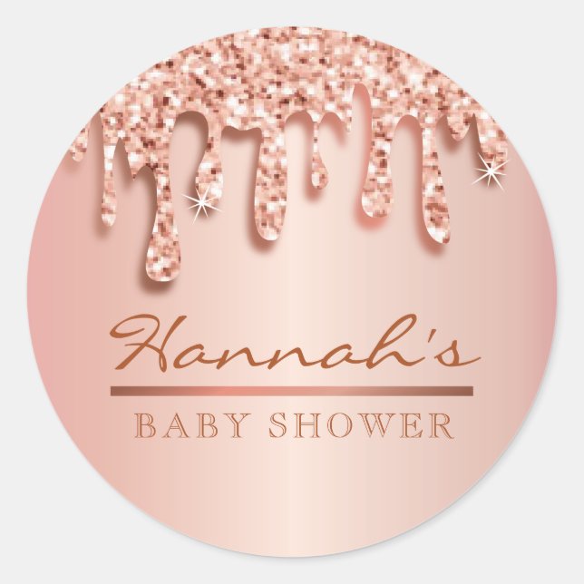 Rose Gold Sparkle Drippy Drip Baby Shower Sticker (Front)