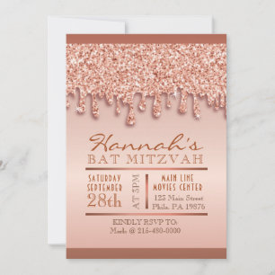 Rose Gold Sparkle Drippy Drip Bat Mitzvah Invite