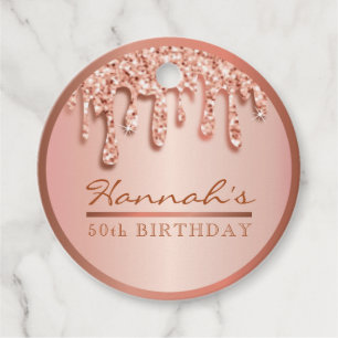 Rose Gold Sparkle Drippy Drip Birthday Party Gift Favour Tags
