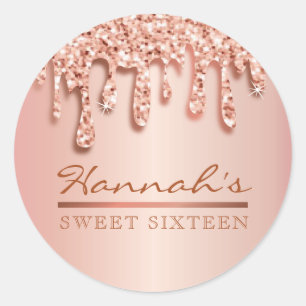 Rose Gold Sparkle Drippy Drip Party Swag  Classic Round Sticker