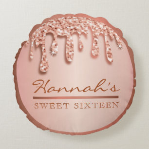 Rose Gold Sparkle Drippy Drip Party Swag  Round Cushion