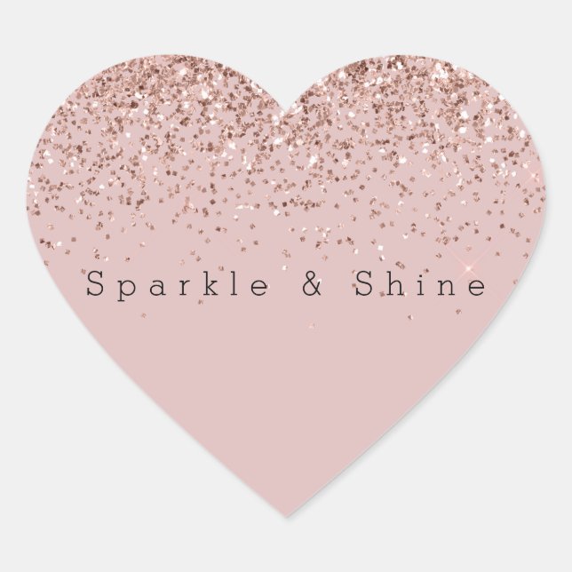 Rose Gold Sparkle Faux Glitter Heart Sticker (Front)