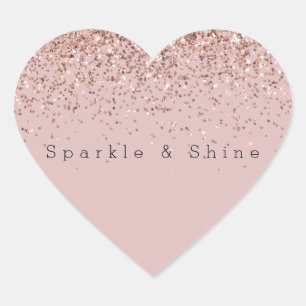 Rose Gold Sparkle Faux Glitter Heart Sticker