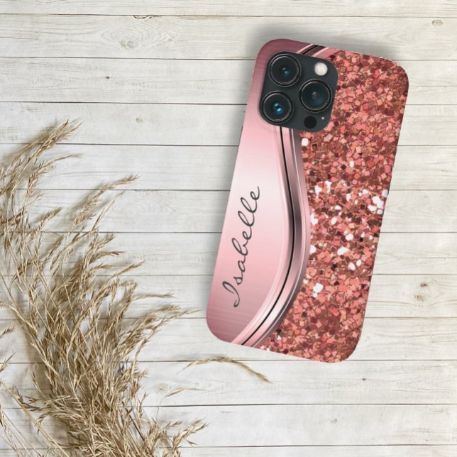 Rose Gold Sparkle Faux Glitter Personalized Metal Case-Mate iPhone Case (Creator Uploaded)