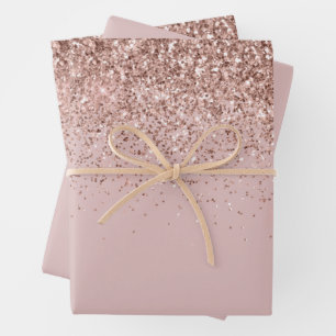 Rose Gold Sparkle Faux Glitter Wrapping Paper Sheet