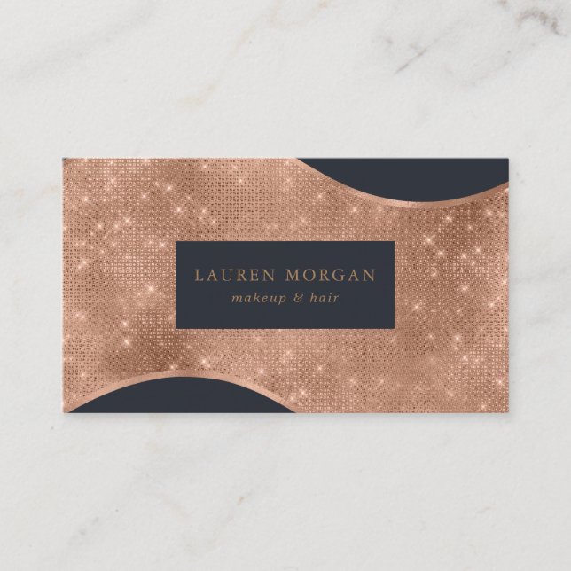 rose gold sparkle foil wave luxurious business card (Front)