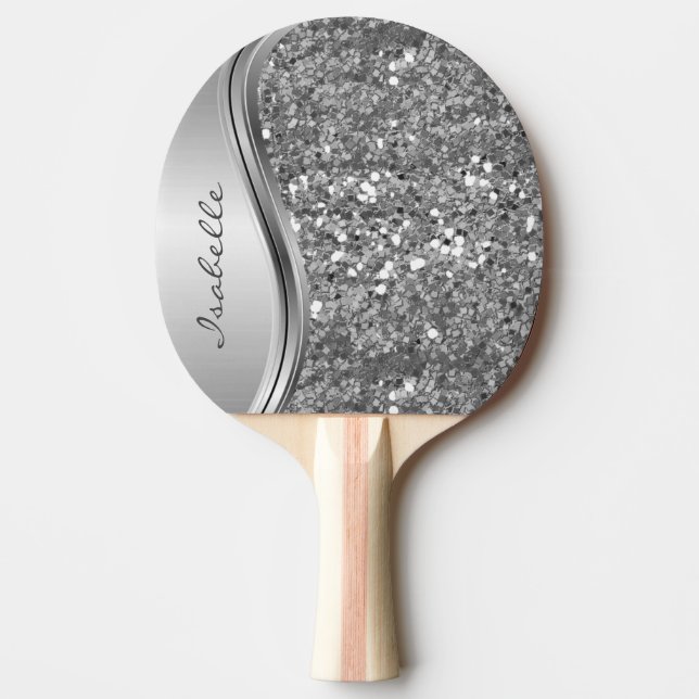 Rose Gold Sparkle Glam Bling Personalised Metal  Ping Pong Paddle (Front)